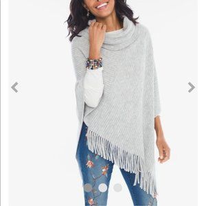 CHICO'S GRAY COWL-NECK FRINGE PONCHO ONE SIZE 🤩